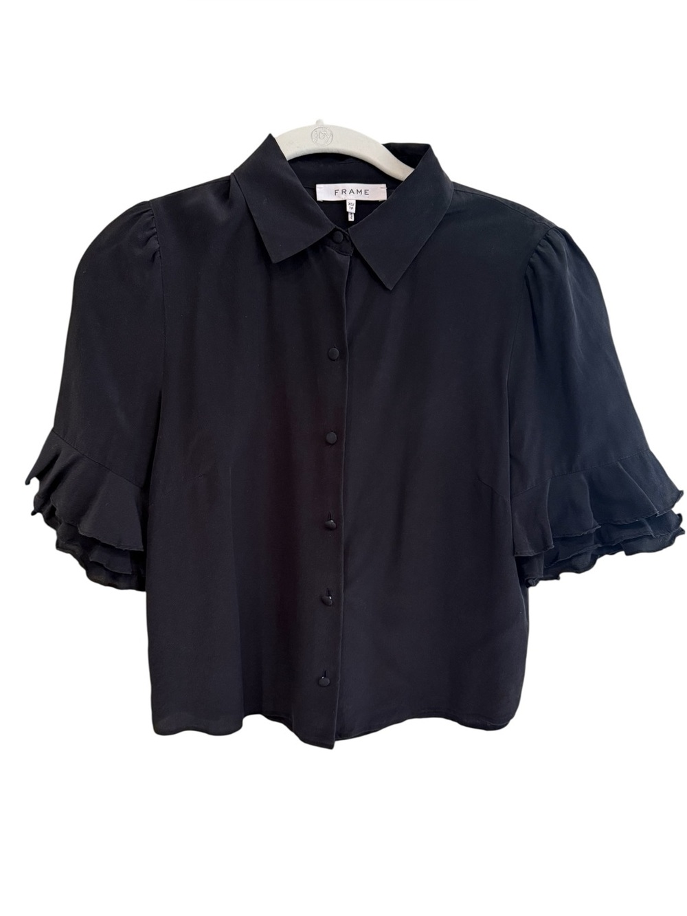 Frame Black Ruffle Sleeve Button-Down Blouse